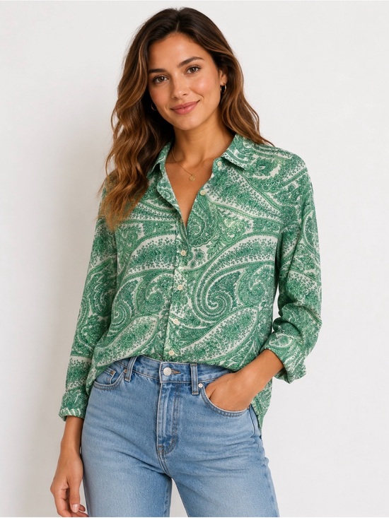 J. Crew Factory Tops - J. Crew Factory Green Paisley Button-Down Shirt S
